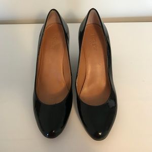 J. Crew black patent leather wedge heels